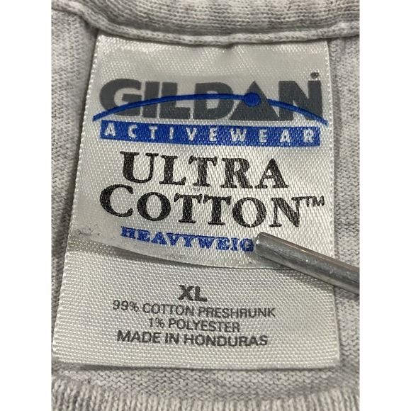 Vintage 90s Fishing "Here Fishy Fishy" Embroidered Logo Gray T-Shirt Size XL - Picture 5 of 8